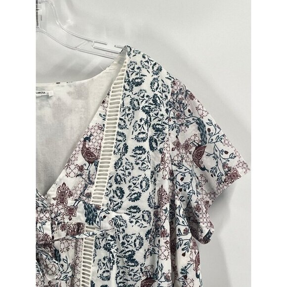 Tularosa Revolve Moonrise Boho Peacock Floral Short Sleeve Blouse Buttons Sz M - Picture 2 of 8